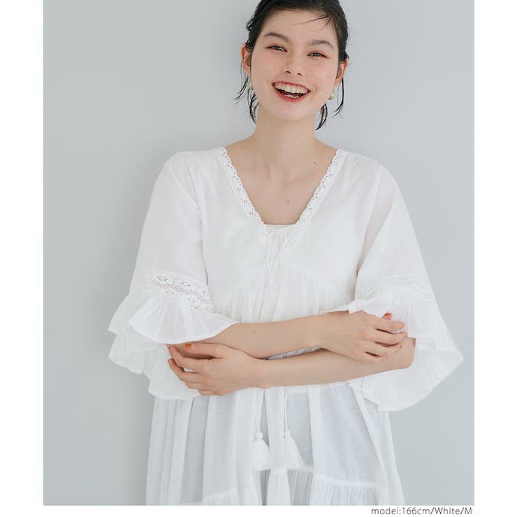 美品✨Ｖネックコットンレースワンピース ホワイト CORNERS｜コットンレースVネックロングワンピース | Rakuten