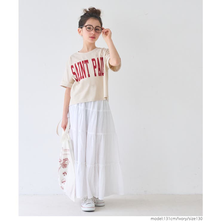 親子お揃いクロップド丈ロールアッププリントTシャツ キッズ | coca | 詳細画像14 