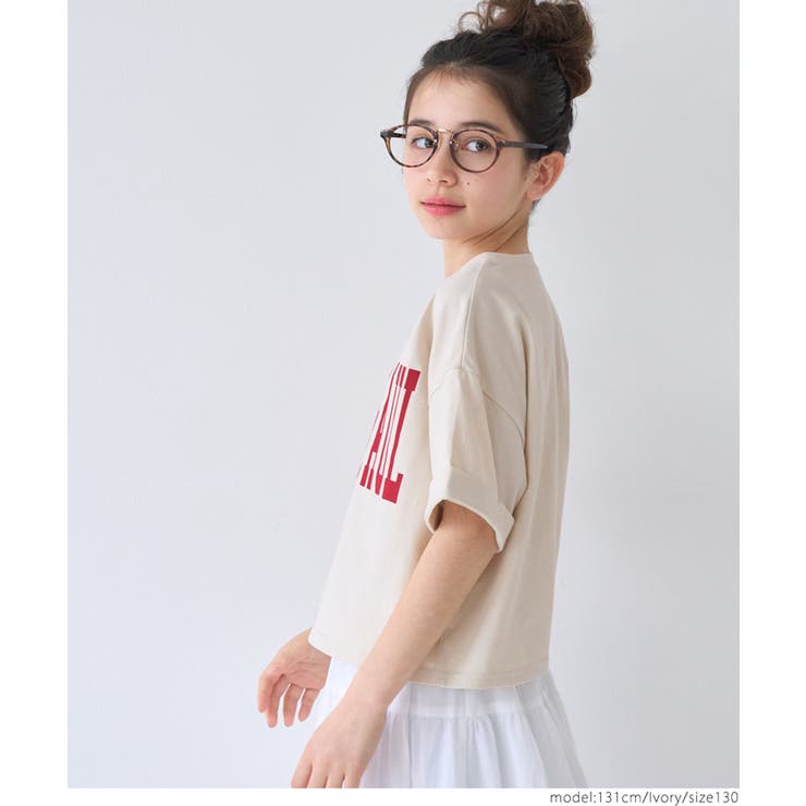 親子お揃いクロップド丈ロールアッププリントTシャツ キッズ | coca | 詳細画像17 
