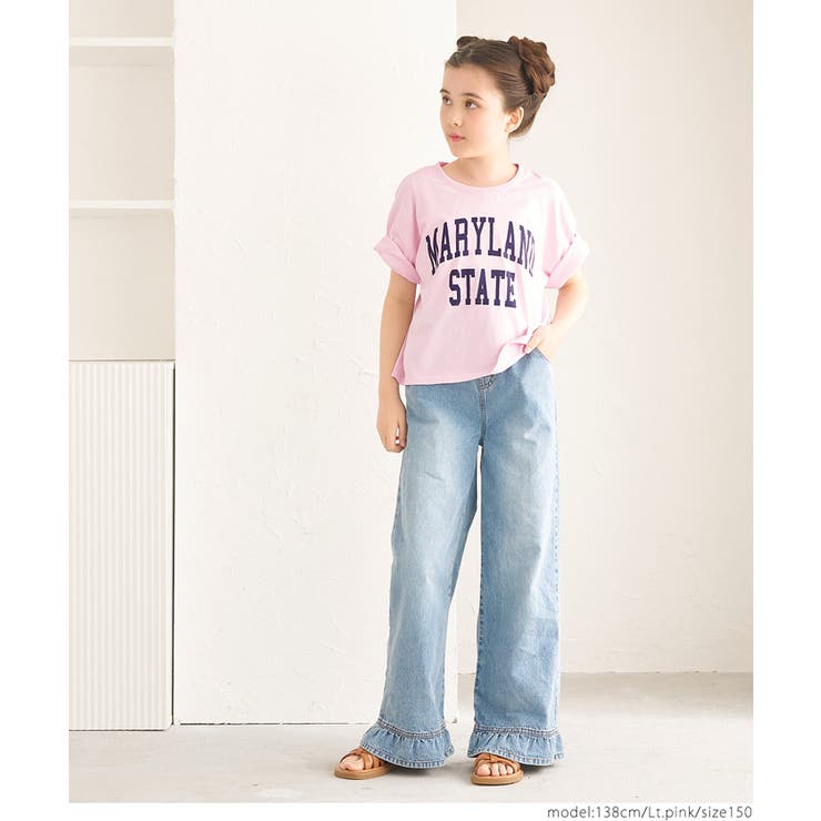 親子お揃いクロップド丈ロールアッププリントTシャツ キッズ | coca | 詳細画像9 