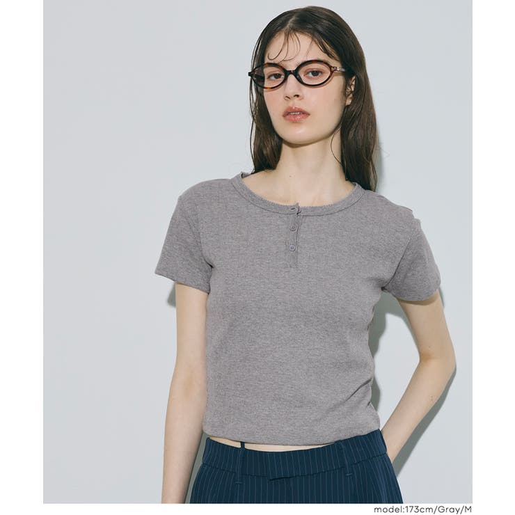 リブヘンリーネックTシャツ レディース[品番：PA000017370