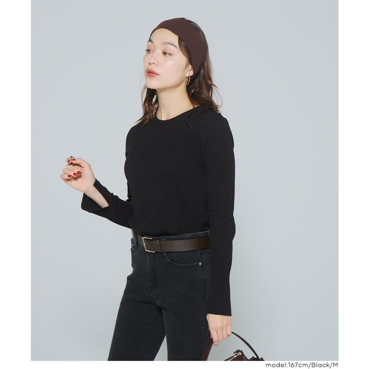 [Black] | シンプルで使いやすい、リブ素材のクルーネック長袖Tシャツ | coca