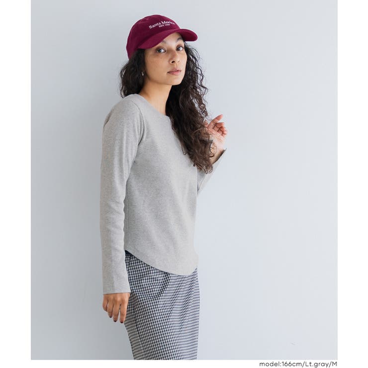 [Lt.gray] | シンプルで使いやすい、リブ素材のクルーネック長袖Tシャツ | coca