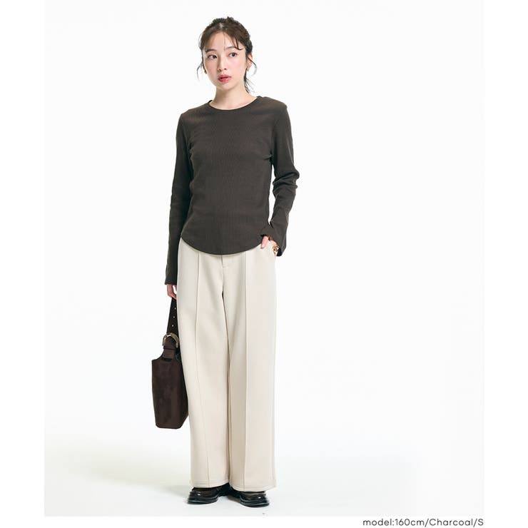 シンプルで使いやすい、リブ素材のクルーネック長袖Tシャツ | coca | 詳細画像6 