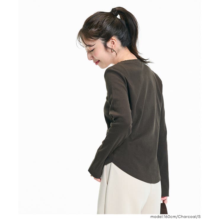 [Charcoal] | シンプルで使いやすい、リブ素材のクルーネック長袖Tシャツ | coca