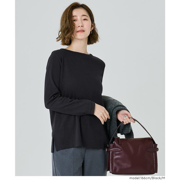 [Black] | コットンスムースサイドスリットTシャツ レディース | coca