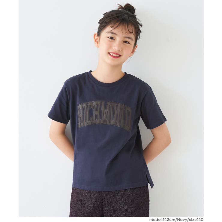 ［Navy］ | 親子お揃いサイドスリットプリントTシャツ キッズ | coca