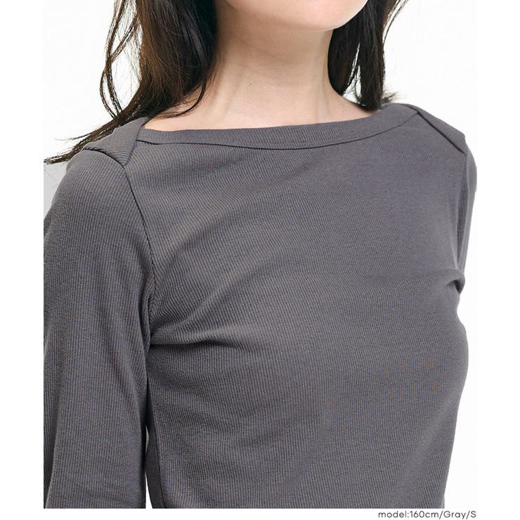 デコルテを美しく見せるボートネックデザインのリブカットソー | coca | 詳細画像13 