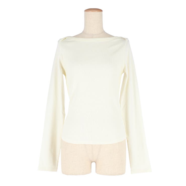 デコルテを美しく見せるボートネックデザインのリブカットソー | coca | 詳細画像2 