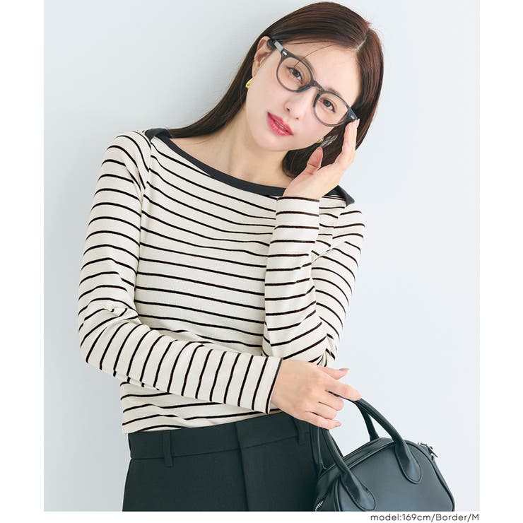 ［Border］ | デコルテを美しく見せるボートネックデザインのリブカットソー | coca