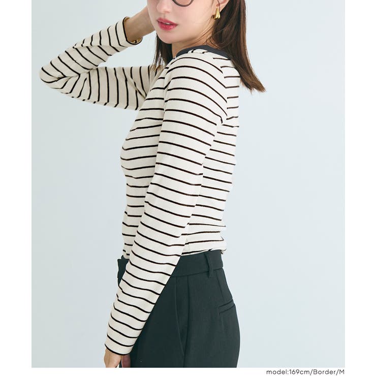 デコルテを美しく見せるボートネックデザインのリブカットソー | coca | 詳細画像20 