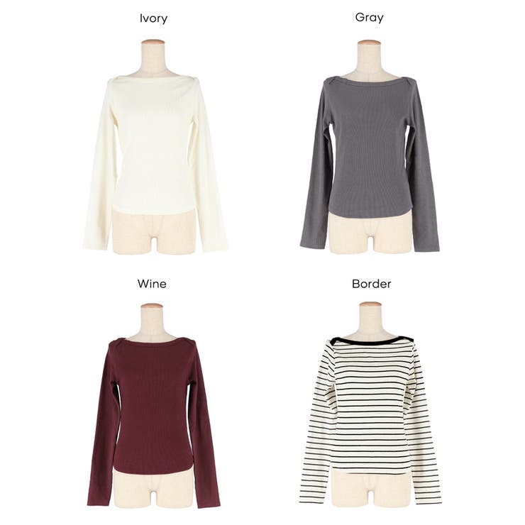 デコルテを美しく見せるボートネックデザインのリブカットソー | coca | 詳細画像24 