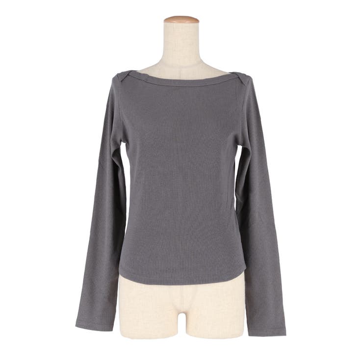 デコルテを美しく見せるボートネックデザインのリブカットソー | coca | 詳細画像3 