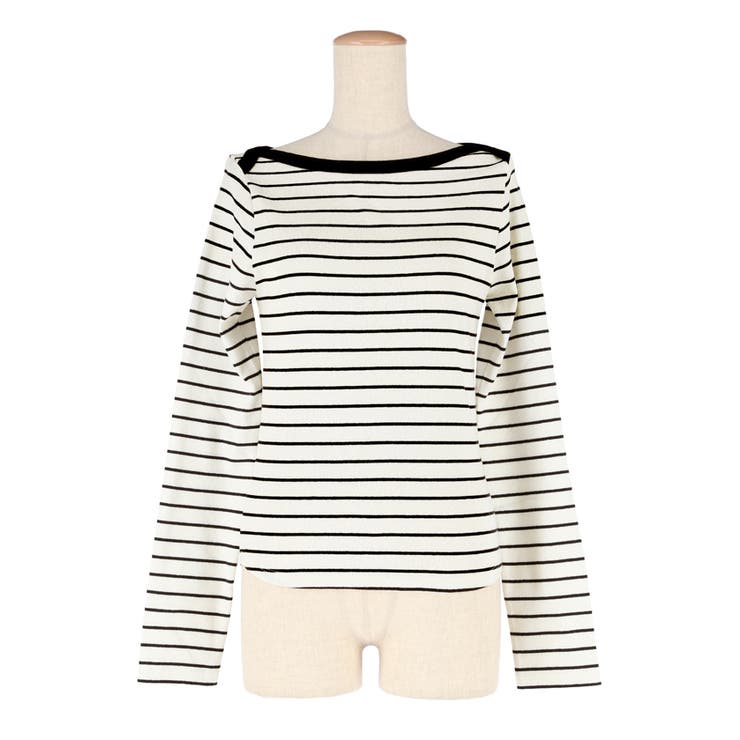 デコルテを美しく見せるボートネックデザインのリブカットソー | coca | 詳細画像5 