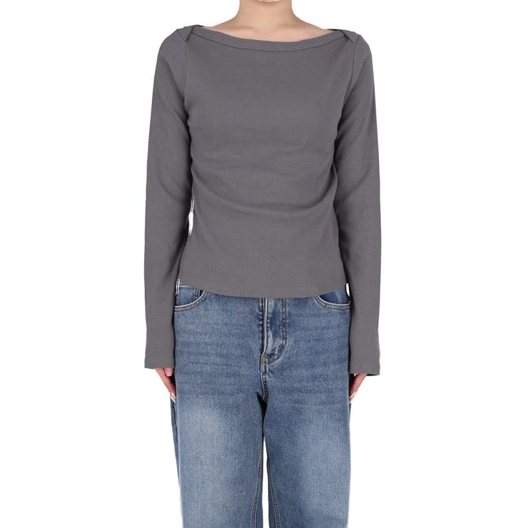 デコルテを美しく見せるボートネックデザインのリブカットソー | coca | 詳細画像6 