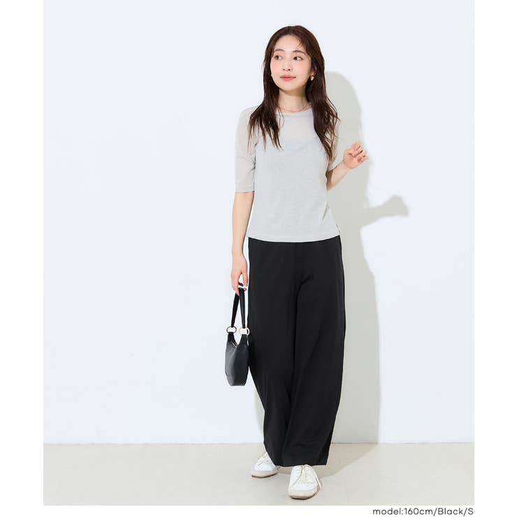 [Black] | ＼４サイズ展開／コットン天竺ワイドパンツ〈セットアップ対応〉 | coca