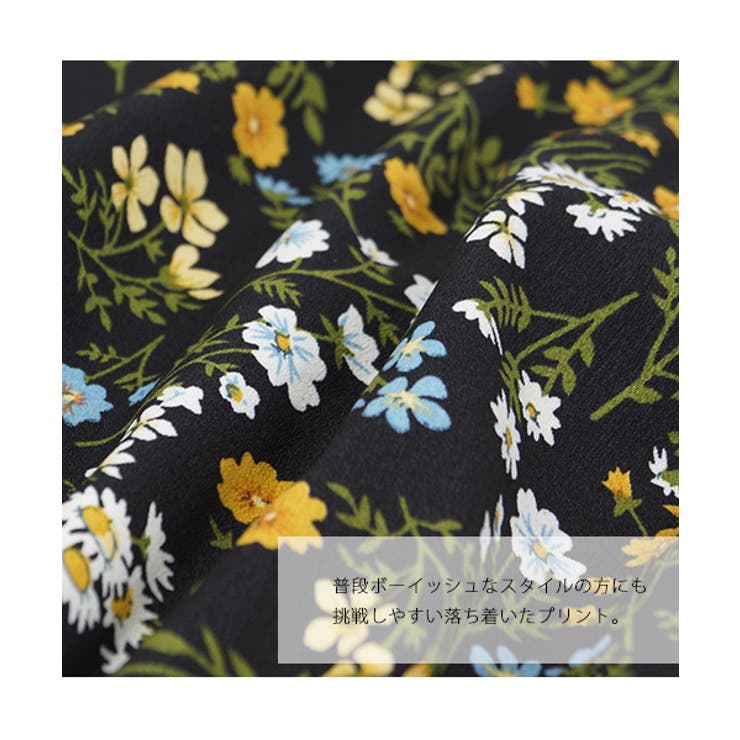 花柄とろみゆったりワンピースcocaオリジナル(五分袖 袖フレア ロング