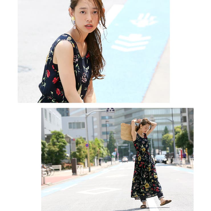 ノースリーブボタニカル柄ロングワンピースcocaオリジナル