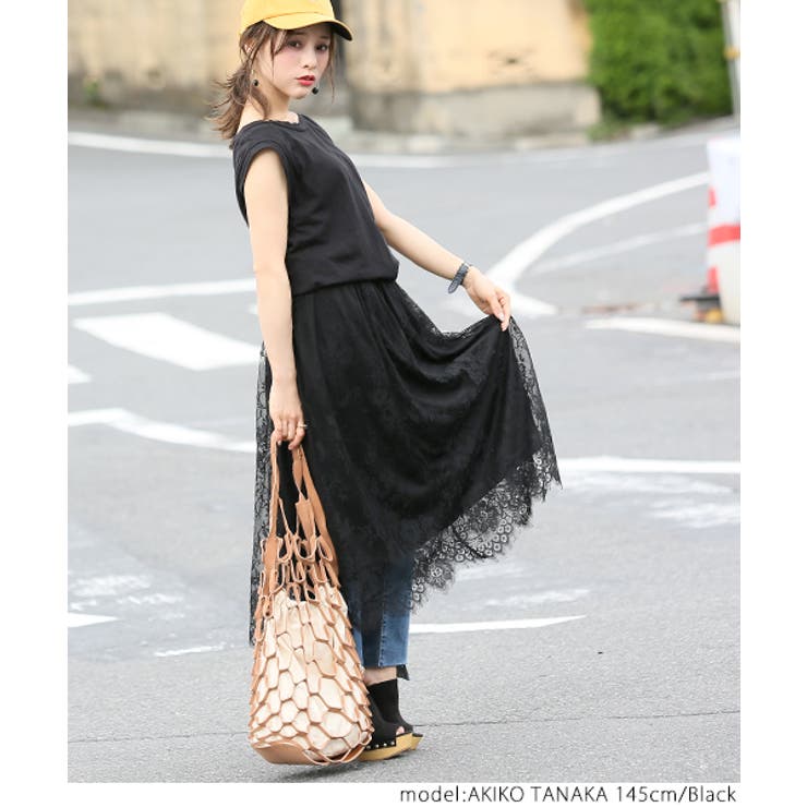 やわらか上品フレアレーススカートcocaオリジナル 田中亜希子さん着用 