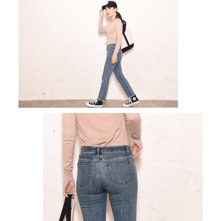 【極美品】エーピーストゥディオ 切りっぱなしフリンジ裾 ブラックストレートデニム 低身長向け discoat ブラックジーンズ ストレートデニム 裾