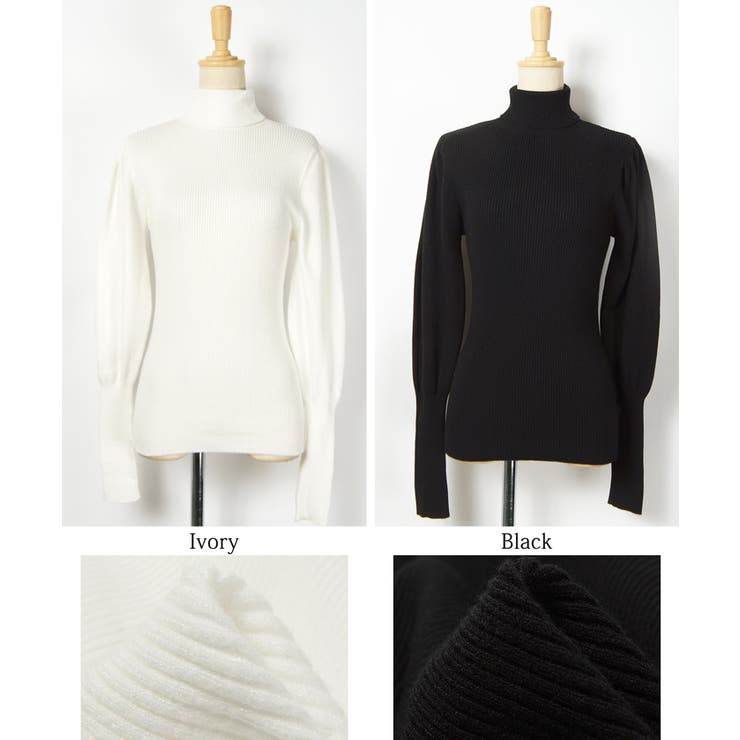 タートルネックしっとりバルーンスリーブニットトップスcocaオリジナル