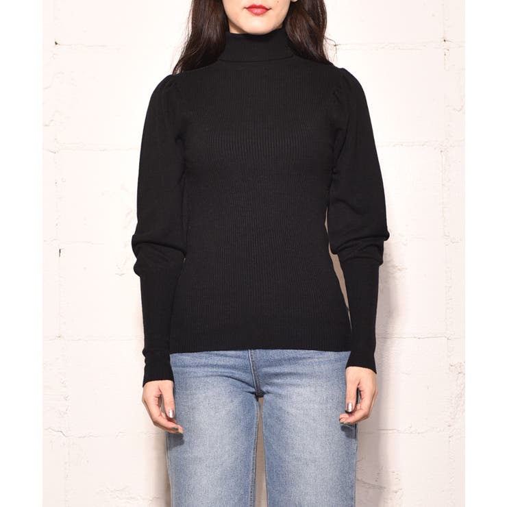 タートルネックしっとりバルーンスリーブニットトップスcocaオリジナル