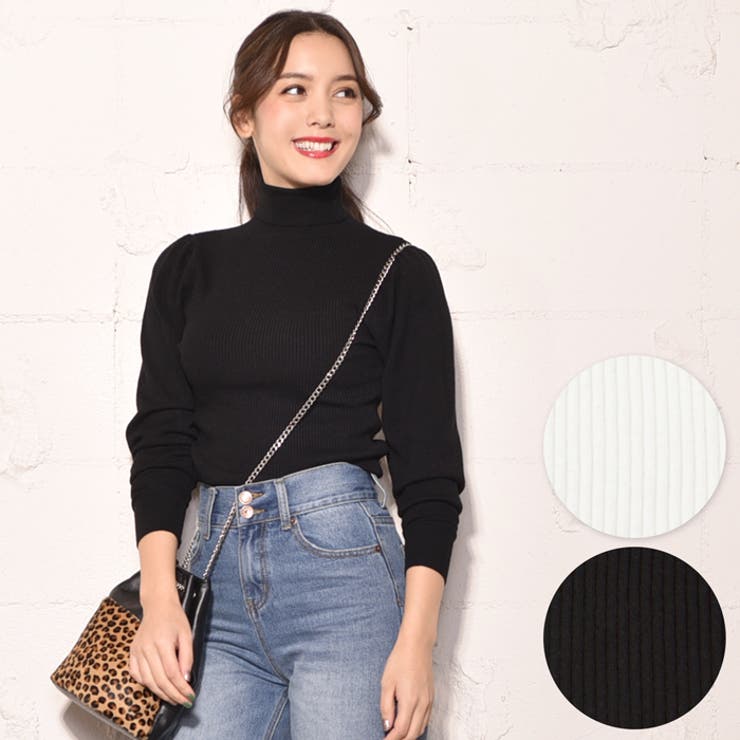 タートルネックしっとりバルーンスリーブニットトップスcocaオリジナル