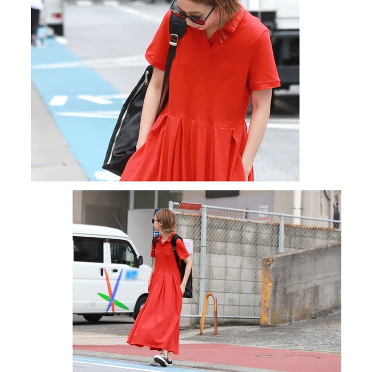 【国内完売】  プリーツポロワンピース 直営買付 ポロワンピース ベルト付属 プリーツワンピース ポロ襟 ミニ丈