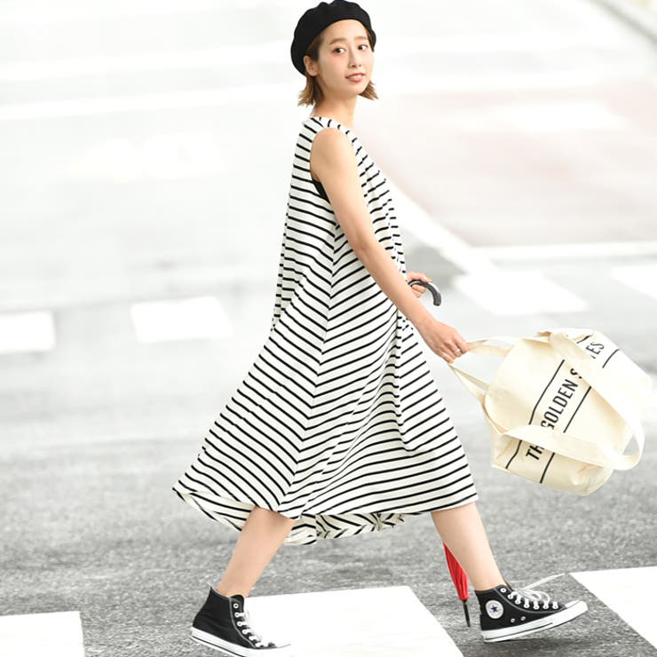 ボーダーAラインノースリーブワンピースcocaオリジナル 石田一帆さん