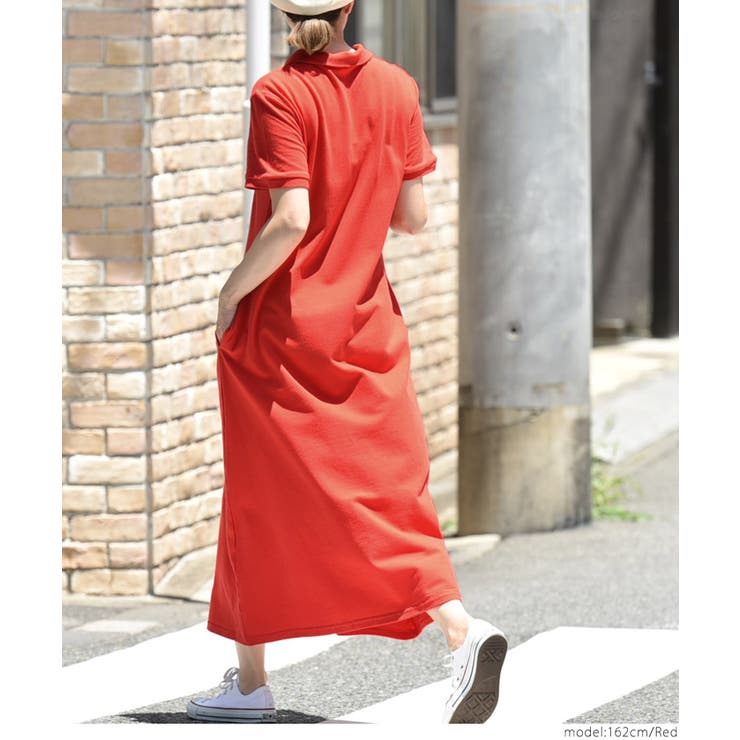 インディゴ半袖 ロングワンピース 綿麻混合