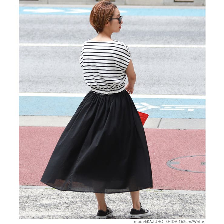 ふんわりボーダー切り替えロングワンピースcocaオリジナル 石田一帆さん着用 | coca | 詳細画像11 