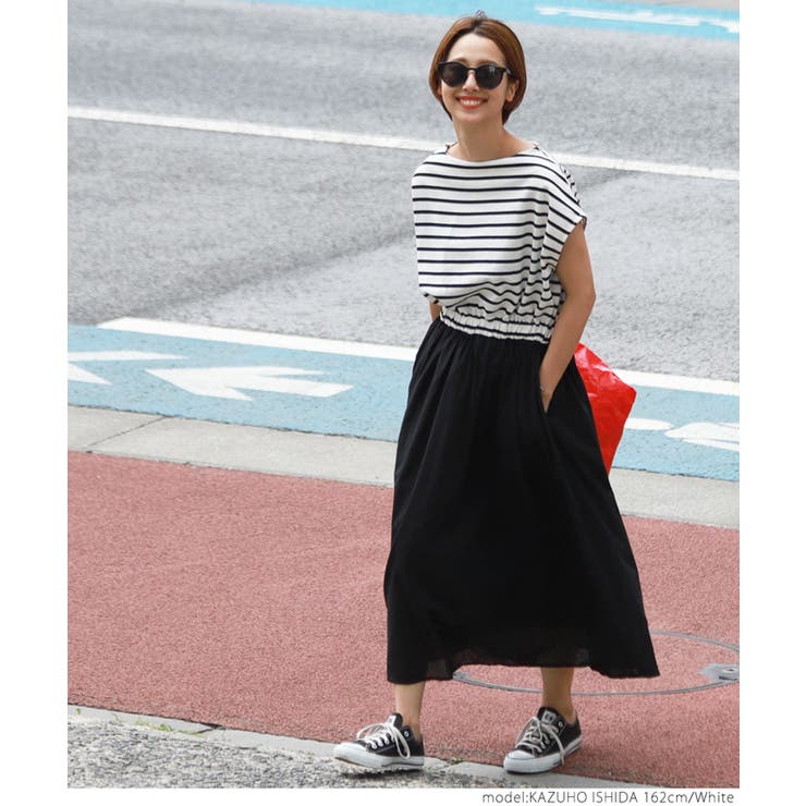 ふんわりボーダー切り替えロングワンピースcocaオリジナル 石田一帆さん着用 | coca | 詳細画像13 