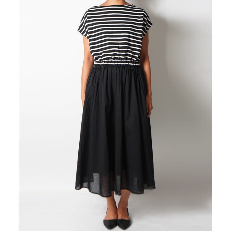 ふんわりボーダー切り替えロングワンピースcocaオリジナル 石田一帆さん着用 | coca | 詳細画像4 