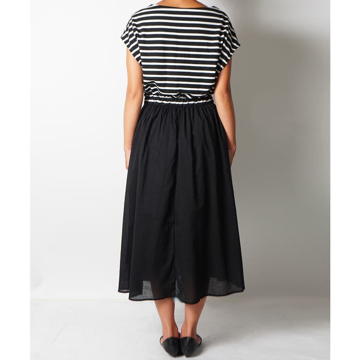 ふんわりボーダー切り替えロングワンピースcocaオリジナル 石田一帆さん着用 | coca | 詳細画像6 