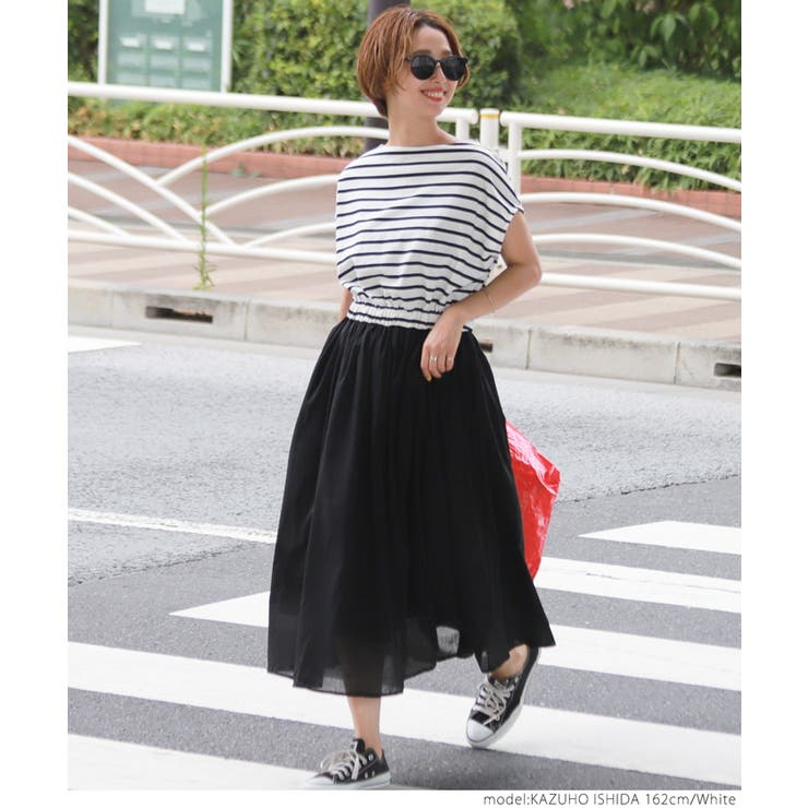 ふんわりボーダー切り替えロングワンピースcocaオリジナル 石田一帆さん着用 | coca | 詳細画像8 