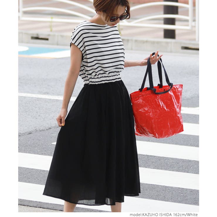 ふんわりボーダー切り替えロングワンピースcocaオリジナル 石田一帆さん着用 | coca | 詳細画像9 