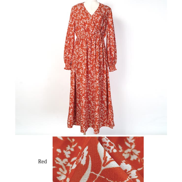 レトロ花柄カシュクールロングワンピースcocaオリジナル 石田一