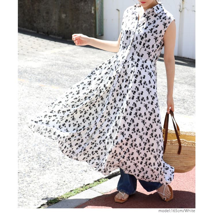 上品花柄ノースリーブシャツワンピースcocaオリジナル[品番