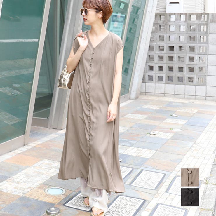 SHIPS】フロントボタンVネックワンピース （フロントボタンVネック  