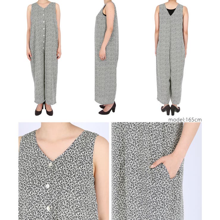 フロントシェルボタン小花柄オールインワンcocaオリジナル[品番