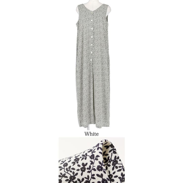 花柄オールインワン緑 green label relaxing（グリーンレーベルリラクシング）の