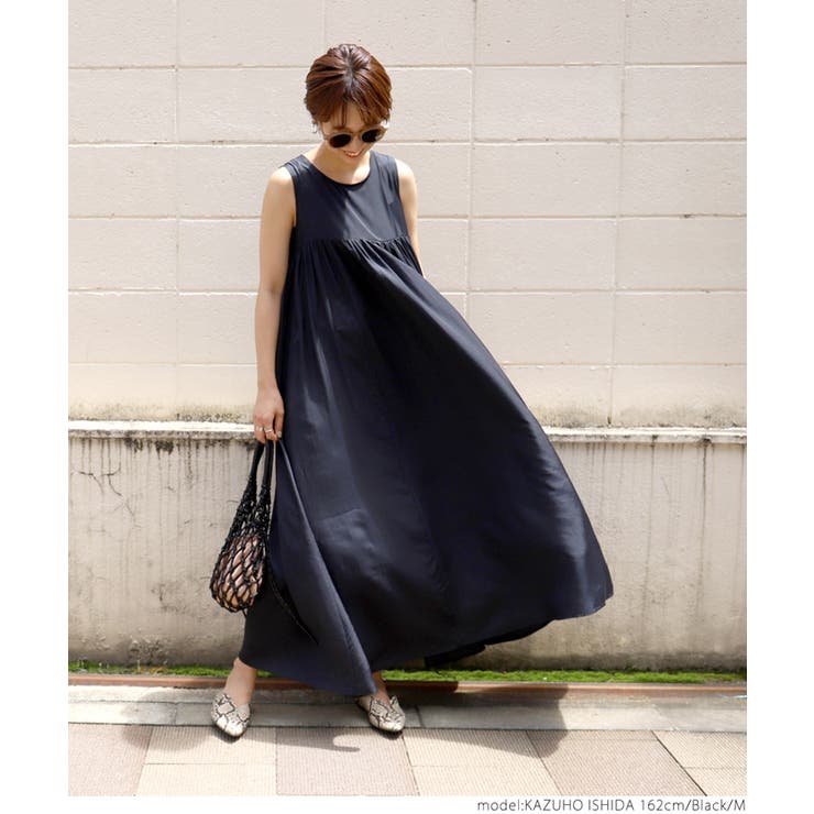 たっぷりAライン切り替えノースリーブワンピースcocaオリジナル