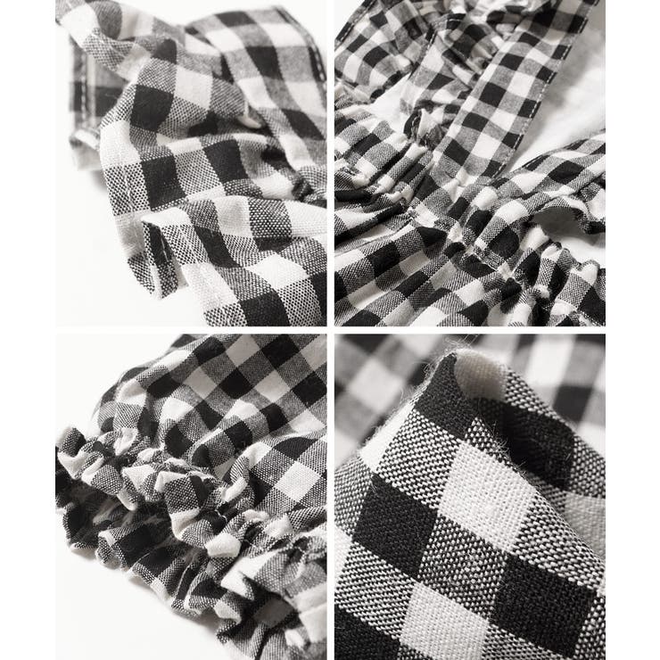 ギンガムチェック肩フリルロンパース[品番：PA000010183]｜coca