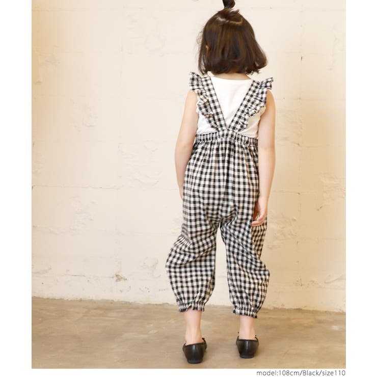 ギンガムチェック肩フリルロンパース[品番：PA000010183]｜coca（コカ