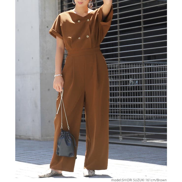 ダブルボタンウエストマークジャンプスーツcocaオリジナル 鈴木詩織