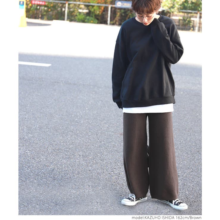 やわらかゆったりリブニットパンツcocaオリジナル 石田一帆さん着用(ロングパン… | coca | 詳細画像9 