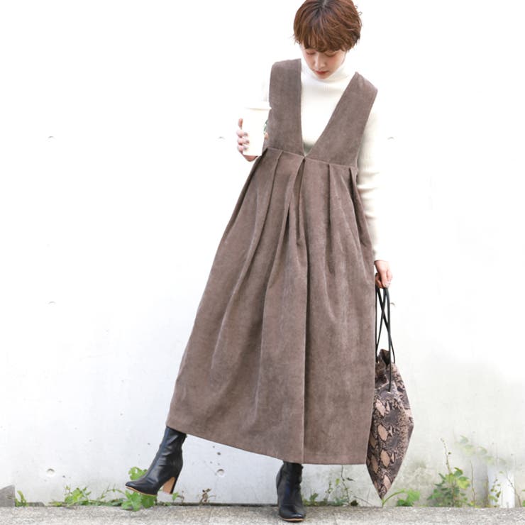 前後2wayコーデュロイタックジャンパースカートcocaオリジナル 石田一