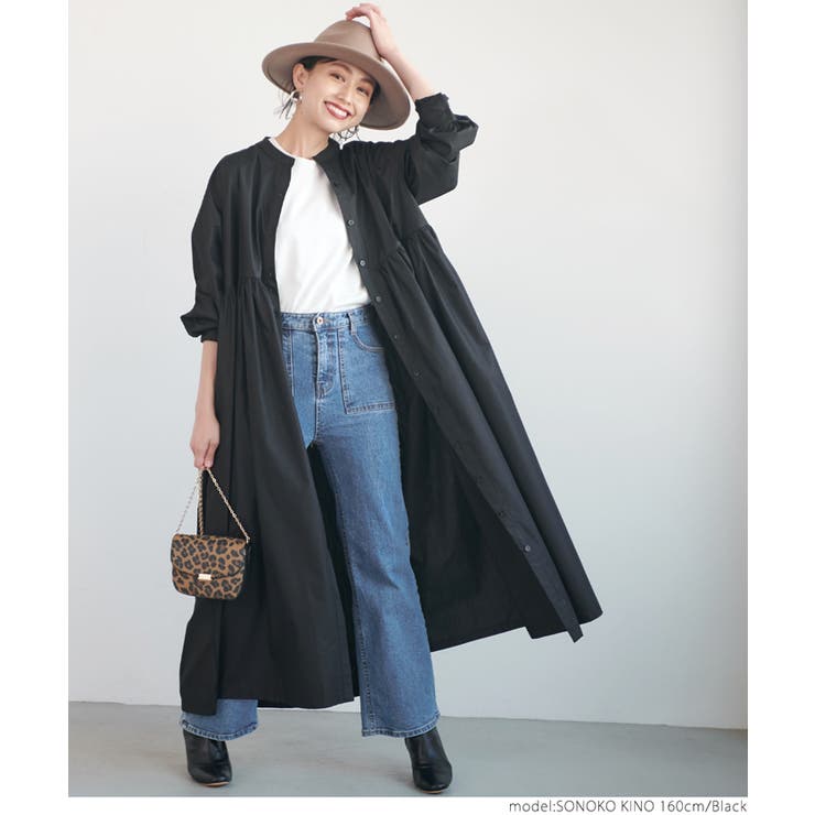 バンドカラーウエストギャザーワンピース[品番：PA000011167]｜coca