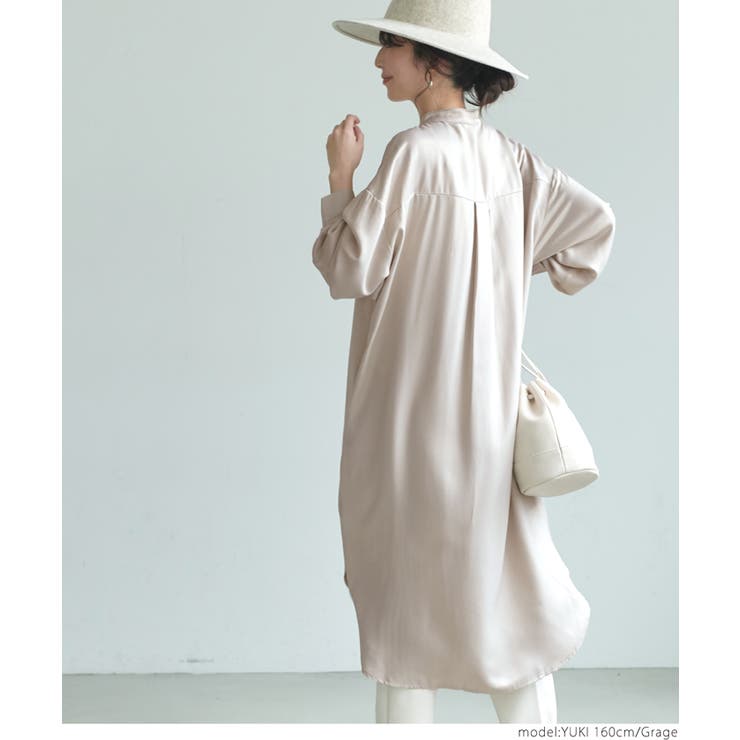 ベイジ CORRIS バンドカラー シャツ ワンピース ベージュ 4 ベイジ CORRIS バンドカラー シャツ ワンピース ベージュ 4