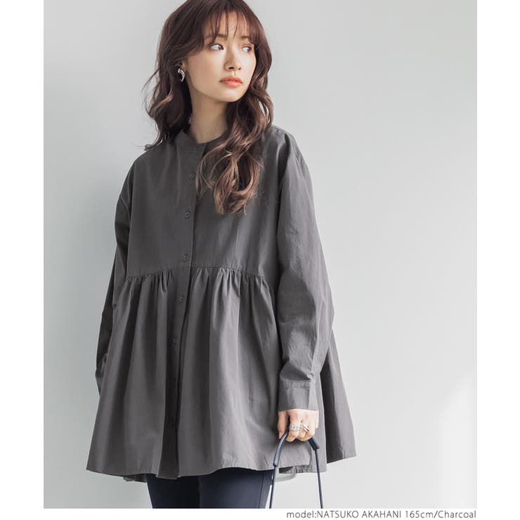 ［Charcoal］ | フロントボタンギャザーチュニック | coca